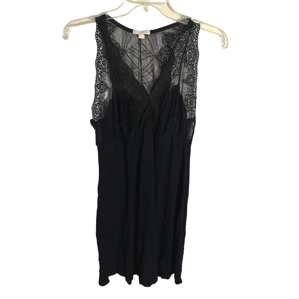 Fleur't Intimates Women's Black Romantic Lace‎ Bodice T-Back Chemise Sz Large